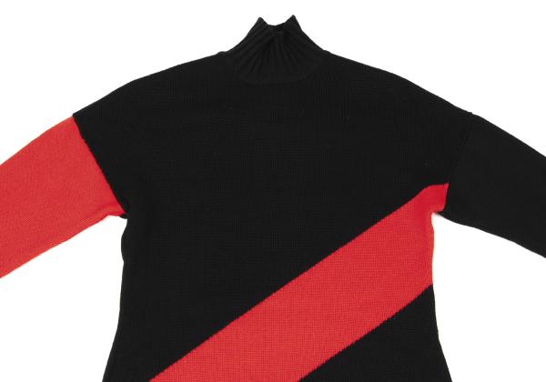 FENDI Wool Bias Line High Neck Sweater Black/Red Size 44