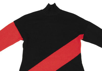 FENDI Wool Bias Line High Neck Sweater Black/Red Size 44