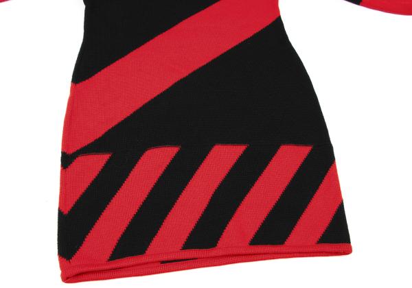 FENDI Wool Bias Line High Neck Sweater Black/Red Size 44