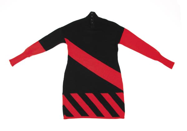 FENDI Wool Bias Line High Neck Sweater Black/Red Size 44