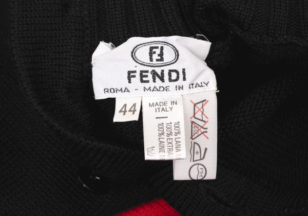 FENDI Wool Bias Line High Neck Sweater Black/Red Size 44
