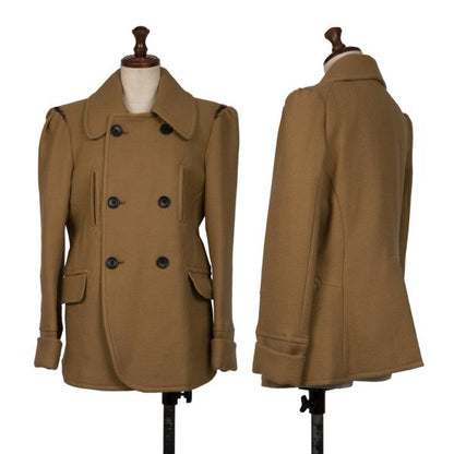 HISUI Wool Double-Breasted Jacket Camel Size M