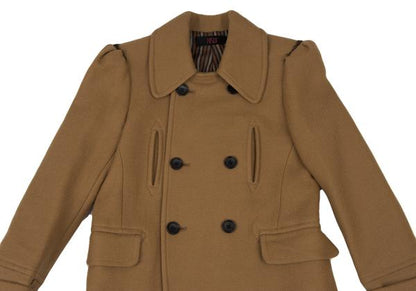 HISUI Wool Double-Breasted Jacket Camel Size M