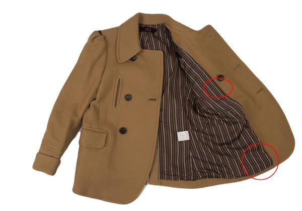 HISUI Wool Double-Breasted Jacket Camel Size M