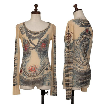 Jean Paul GAULTIER Tattoo Print Power L/S Tee Beige Size M