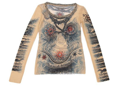Jean Paul GAULTIER Tattoo Print Power L/S Tee Beige Size M