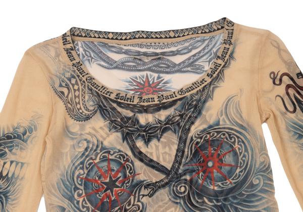 Jean Paul GAULTIER Tattoo Print Power L/S Tee Beige Size M