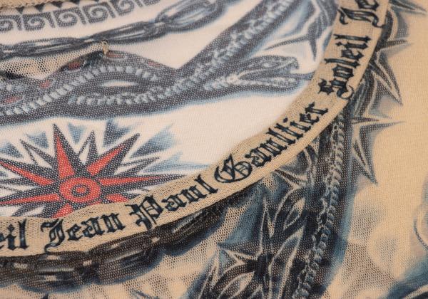 Jean Paul GAULTIER Tattoo Print Power L/S Tee Beige Size M