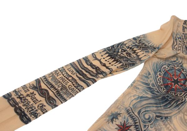 Jean Paul GAULTIER Tattoo Print Power L/S Tee Beige Size M