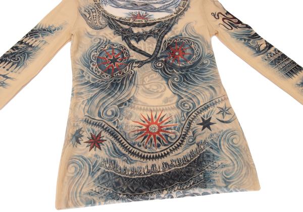 Jean Paul GAULTIER Tattoo Print Power L/S Tee Beige Size M