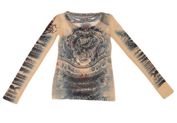 Jean Paul GAULTIER Tattoo Print Power L/S Tee Beige Size M