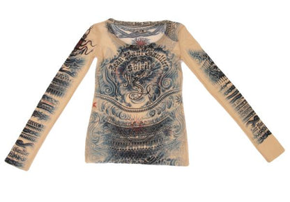 Jean Paul GAULTIER Tattoo Print Power L/S Tee Beige Size M