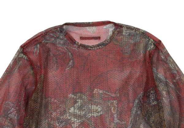 Jean Paul GAULTIER Printed Mesh Long Shirt Red Size 48
