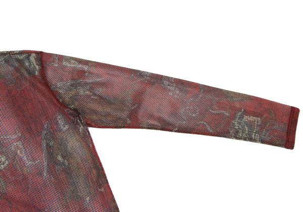 Jean Paul GAULTIER Printed Mesh Long Shirt Red Size 48
