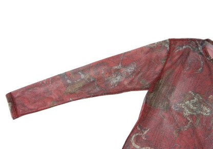 Jean Paul GAULTIER Printed Mesh Long Shirt Red Size 48