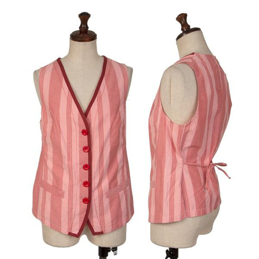 MARITHE Cotton Stripe Back String Vest Pink Size M