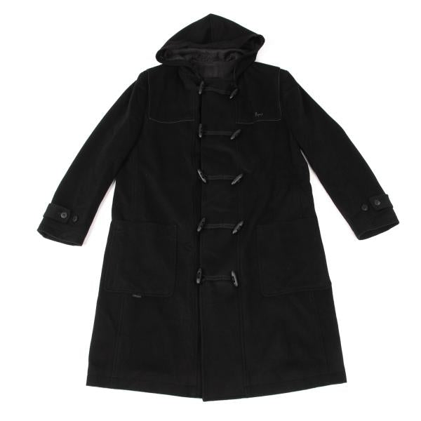 Papas Cashmere Blend Back Logo Wool Duffle Coat Black Size M