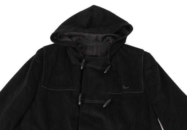 Papas Cashmere Blend Back Logo Wool Duffle Coat Black Size M