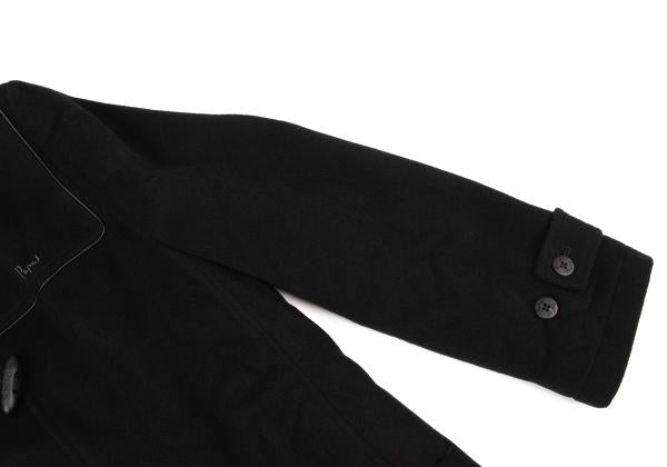 Papas Cashmere Blend Back Logo Wool Duffle Coat Black Size M