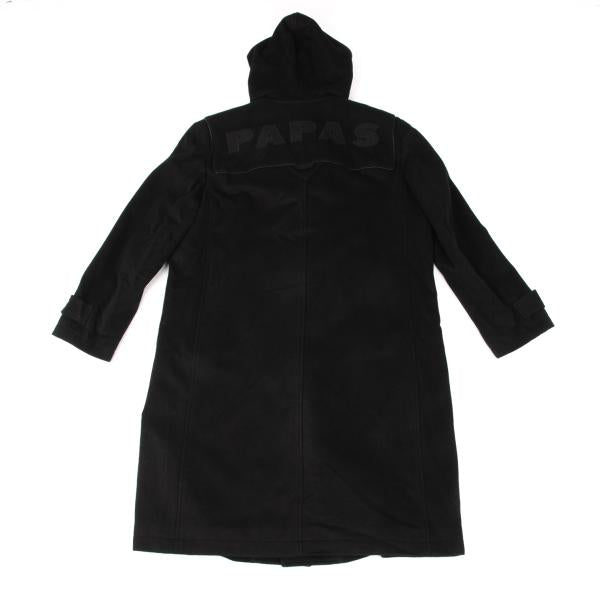 Papas Cashmere Blend Back Logo Wool Duffle Coat Black Size M