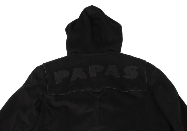 Papas Cashmere Blend Back Logo Wool Duffle Coat Black Size M