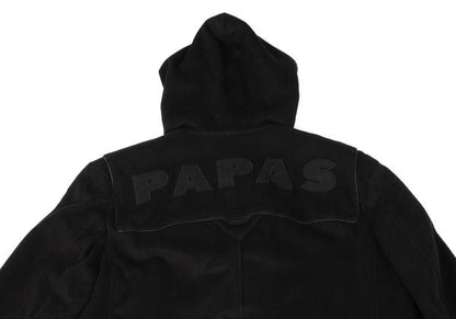 Papas Cashmere Blend Back Logo Wool Duffle Coat Black Size M