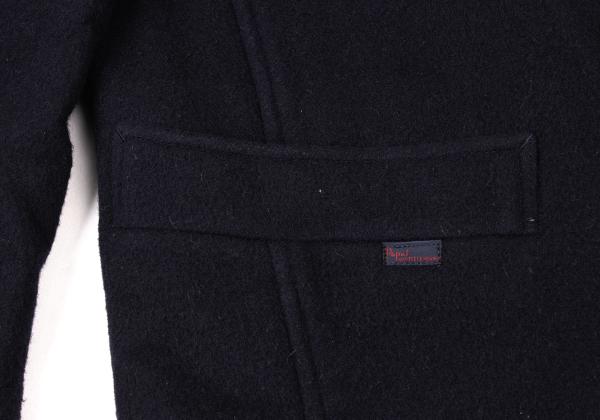 Papas Wool Blend Embroidered Short Duffle Coat Navy Size M