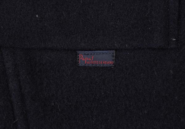 Papas Wool Blend Embroidered Short Duffle Coat Navy Size M