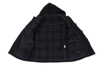 Papas Wool Blend Embroidered Short Duffle Coat Navy Size M