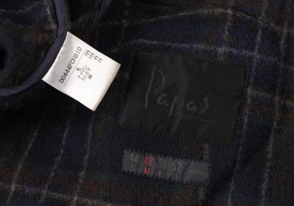 Papas Wool Blend Embroidered Short Duffle Coat Navy Size M