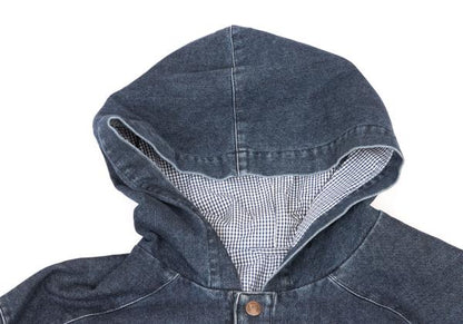 Papas Blue Denim Hooded Logo Patch Jacket Size 50L