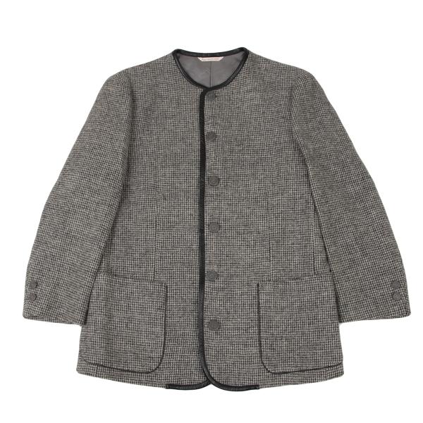 Papas Harris Tweed No-Collar Leather Black Gray Jacket Size S