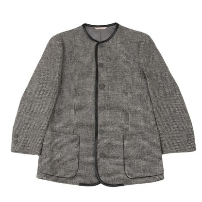 Papas Harris Tweed No-Collar Leather Black Gray Jacket Size S