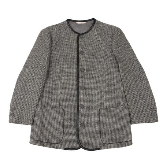 Papas Harris Tweed No-Collar Leather Black Gray Jacket Size S