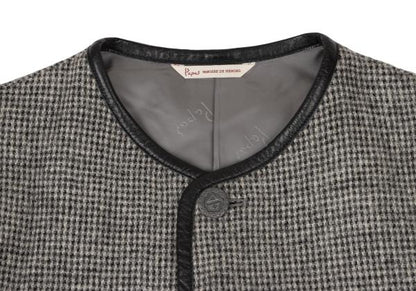Papas Harris Tweed No-Collar Leather Black Gray Jacket Size S