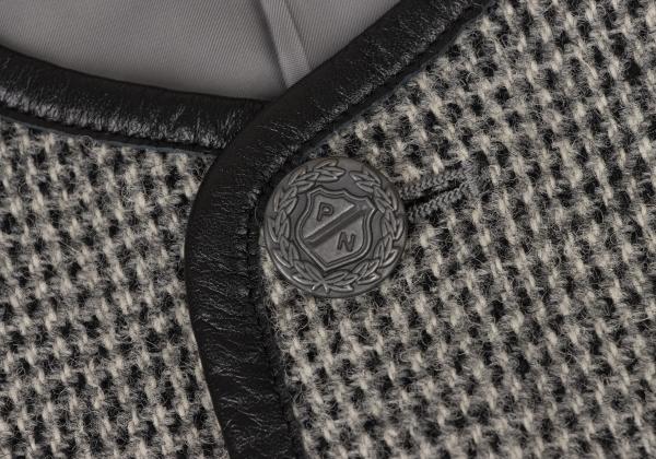 Papas Harris Tweed No-Collar Leather Black Gray Jacket Size S