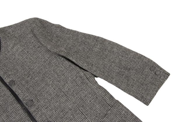 Papas Harris Tweed No-Collar Leather Black Gray Jacket Size S