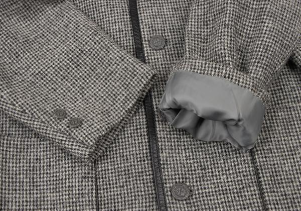 Papas Harris Tweed No-Collar Leather Black Gray Jacket Size S