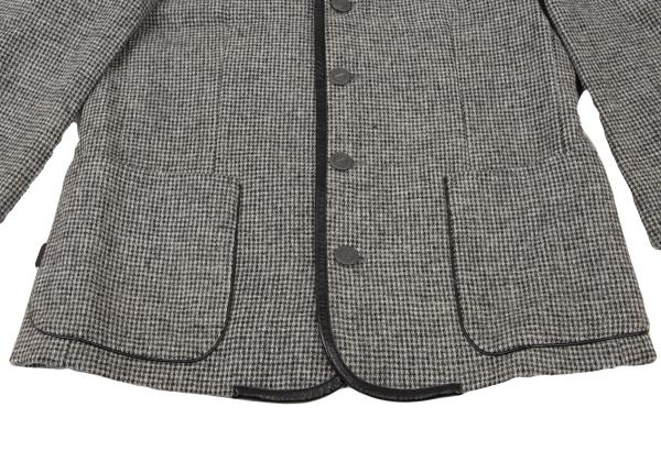 Papas Harris Tweed No-Collar Leather Black Gray Jacket Size S