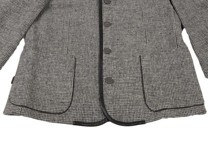 Papas Harris Tweed No-Collar Leather Black Gray Jacket Size S