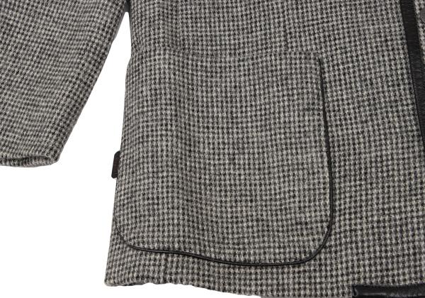 Papas Harris Tweed No-Collar Leather Black Gray Jacket Size S