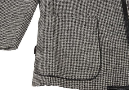 Papas Harris Tweed No-Collar Leather Black Gray Jacket Size S
