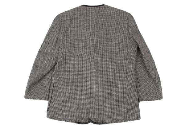 Papas Harris Tweed No-Collar Leather Black Gray Jacket Size S