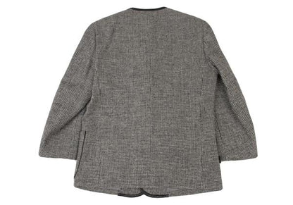 Papas Harris Tweed No-Collar Leather Black Gray Jacket Size S