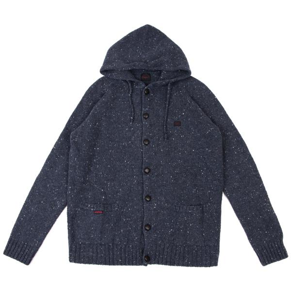 Papas Blue Wool Nylon Marble Hood Knit Jacket Size L