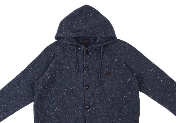 Papas Blue Wool Nylon Marble Hood Knit Jacket Size L