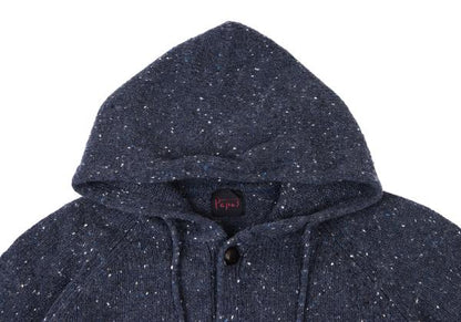 Papas Blue Wool Nylon Marble Hood Knit Jacket Size L