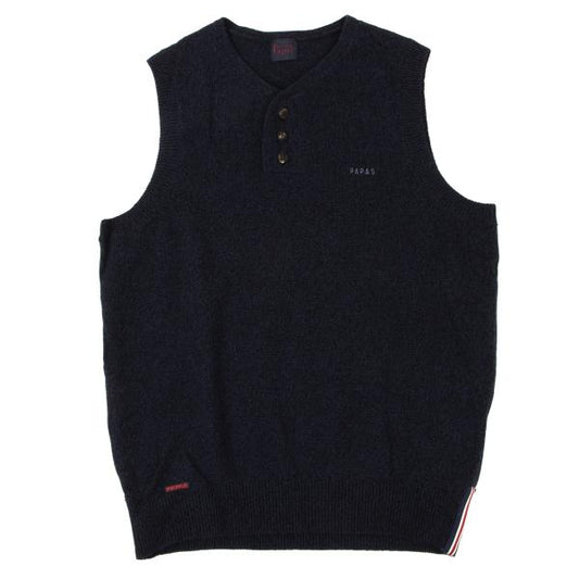 Papas Navy Cashmere Wool Henley Neck Knit Vest Size S