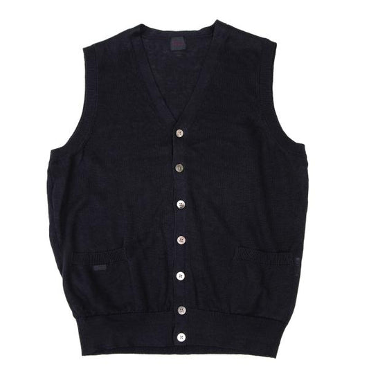 Papas Linen V-Neck Knit Vest Navy Size M
