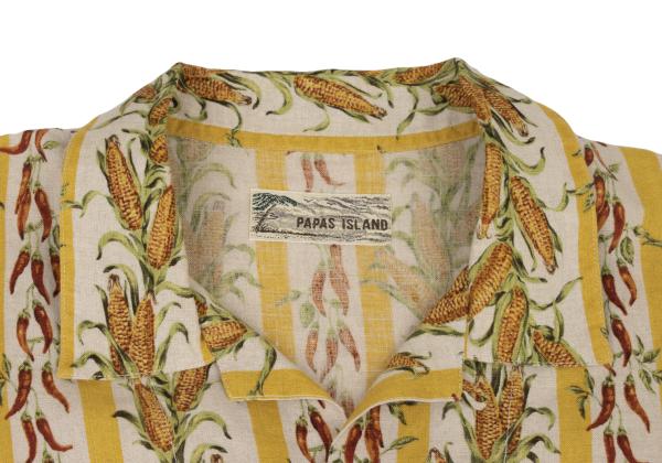 Papas ISLAND Beige Linen Stripe Print Collar Shirt Size M